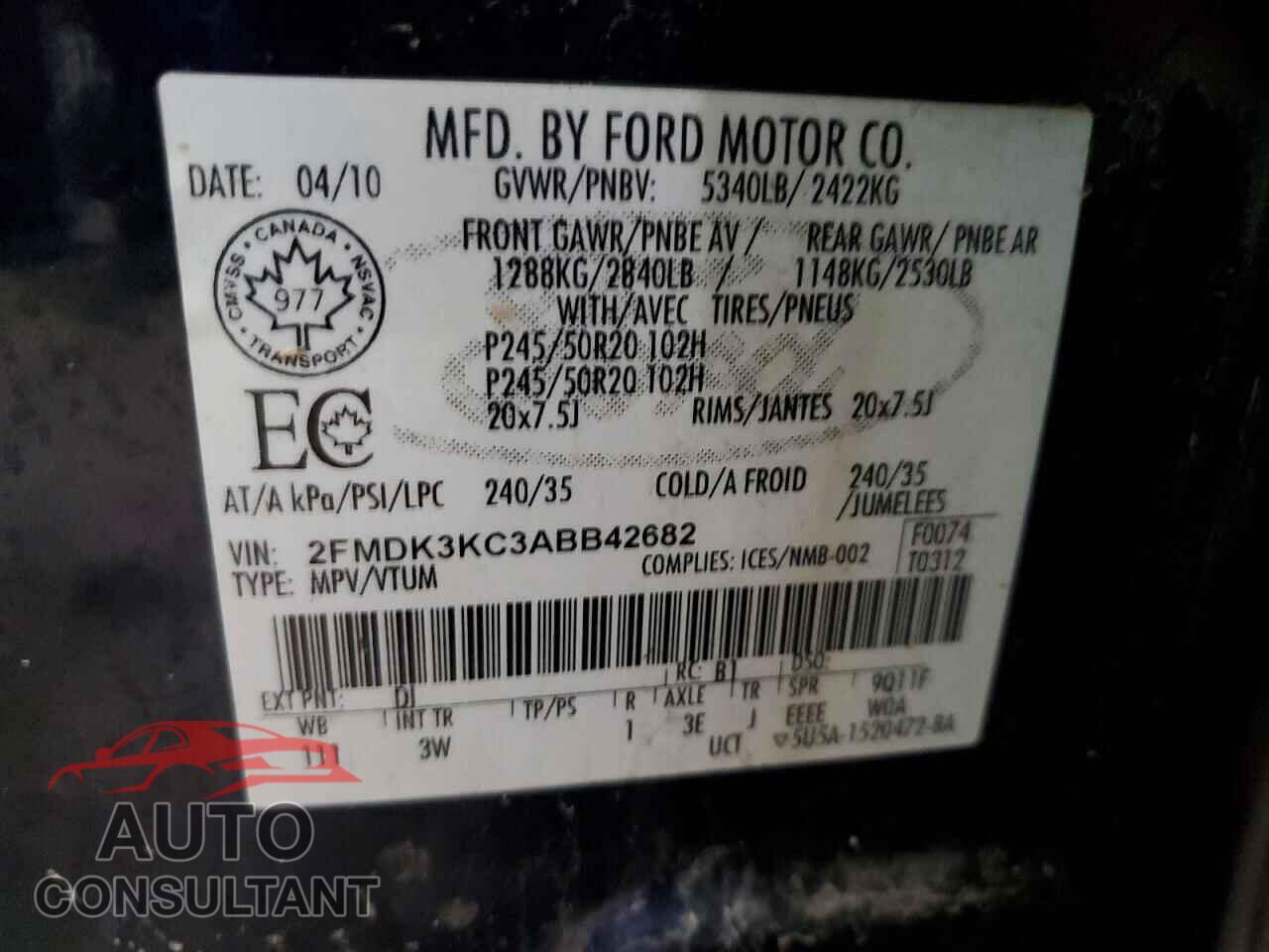 FORD EDGE 2010 - 2FMDK3KC3ABB42682