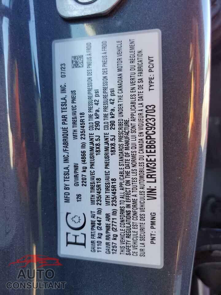 TESLA MODEL 3 2023 - LRW3E1EB6PC923703