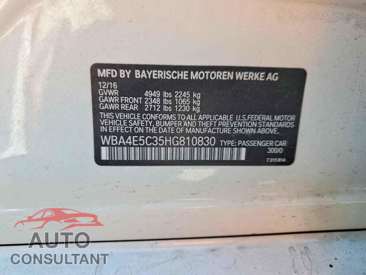 BMW 4 SERIES 2017 - WBA4E5C35HG810830