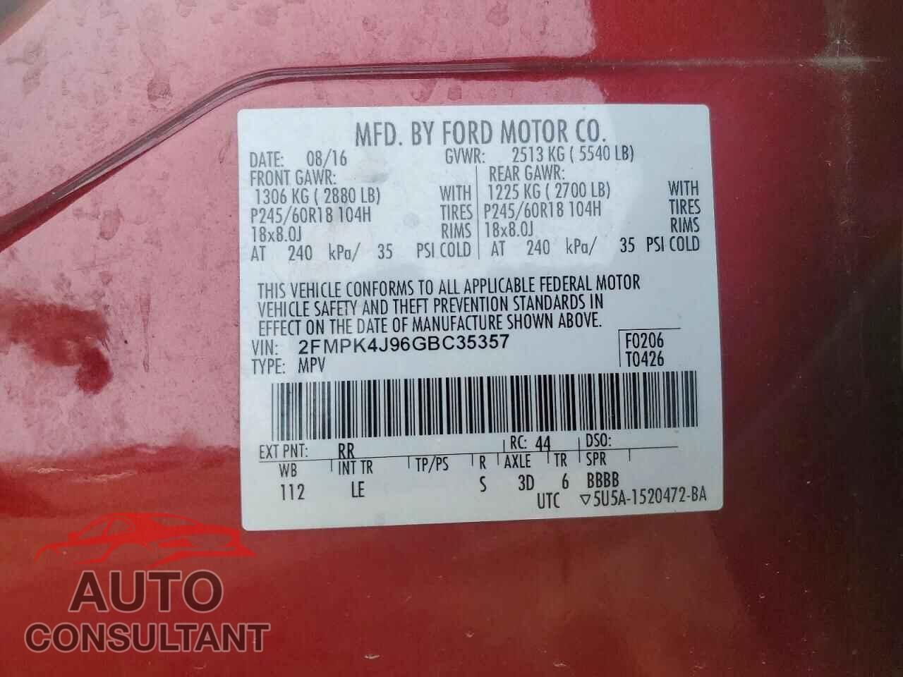 FORD EDGE 2016 - 2FMPK4J96GBC35357