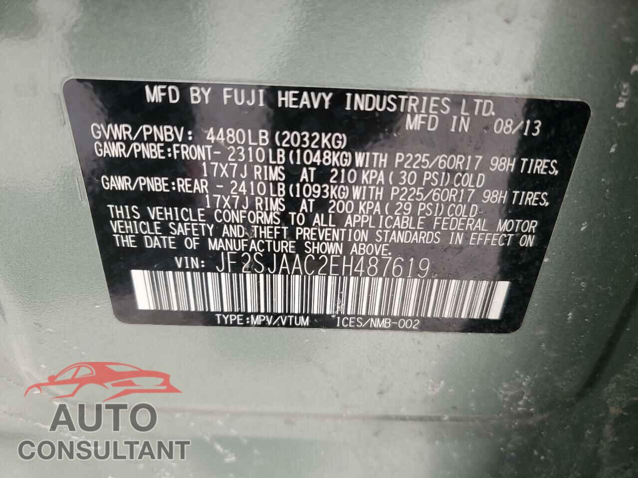 SUBARU FORESTER 2014 - JF2SJAAC2EH487619