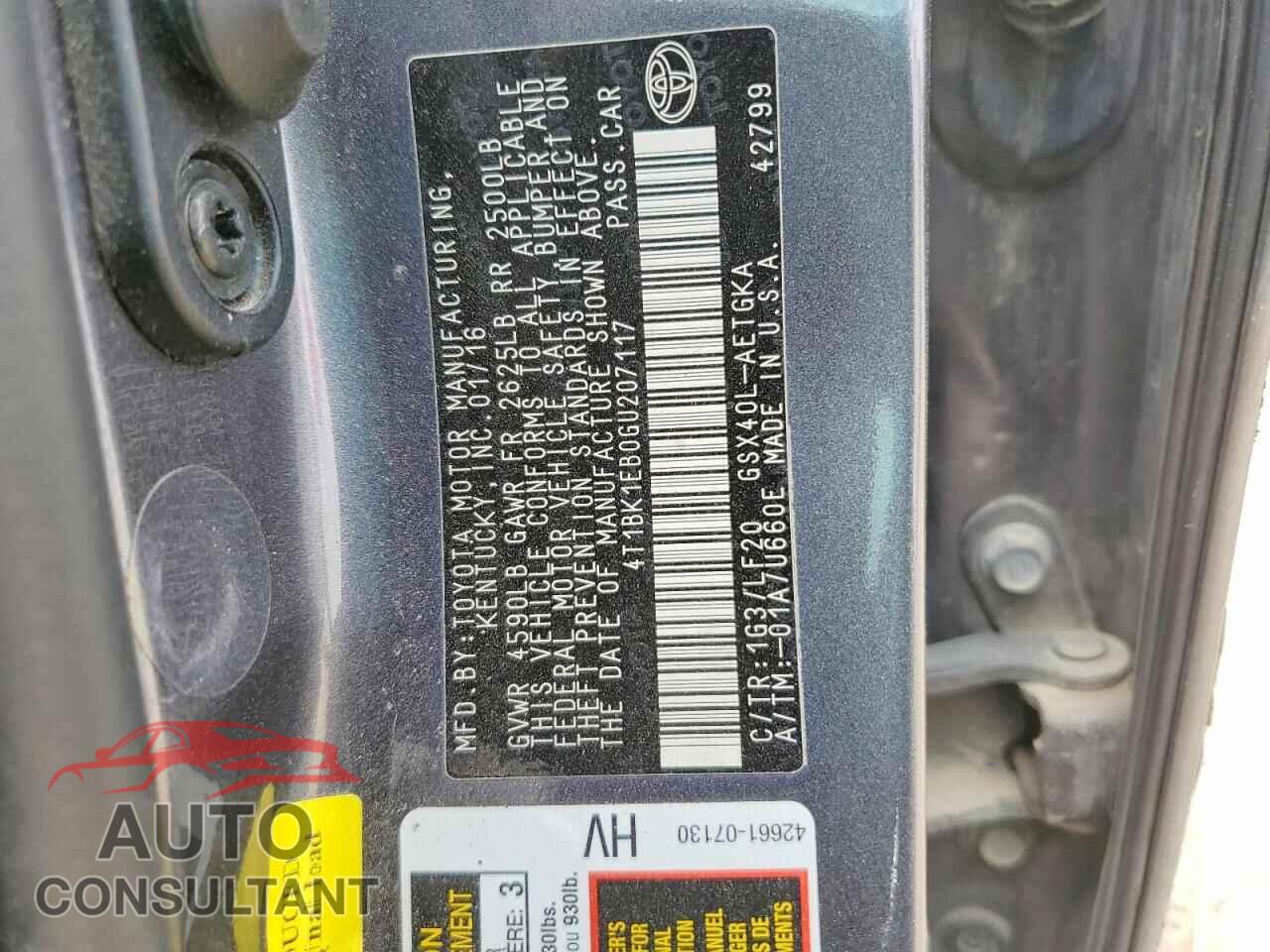 TOYOTA AVALON 2016 - 4T1BK1EB0GU207117