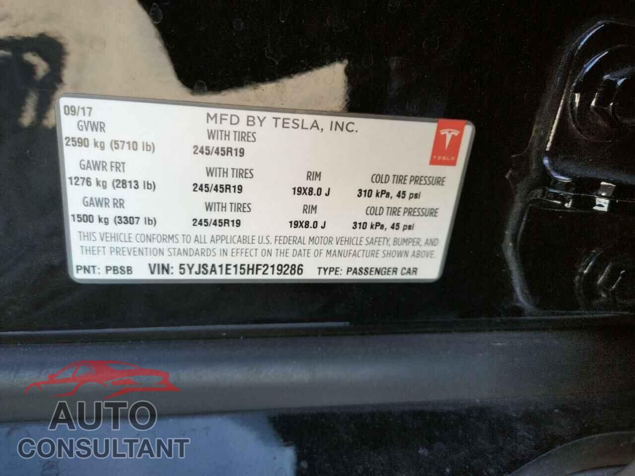 TESLA MODEL S 2017 - 5YJSA1E15HF219286