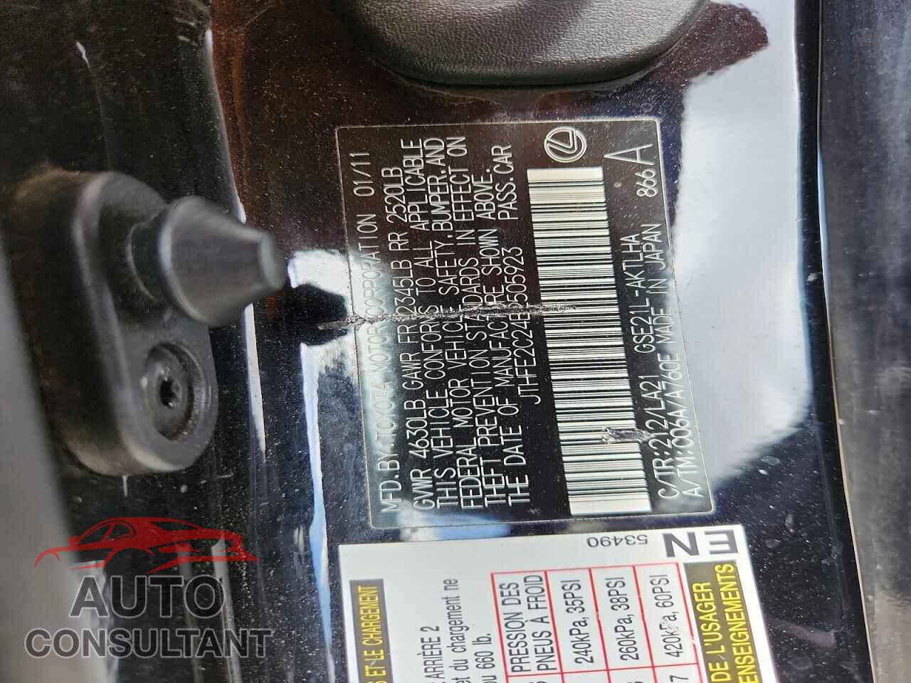 LEXUS IS 2011 - JTHFE2C24B2505923