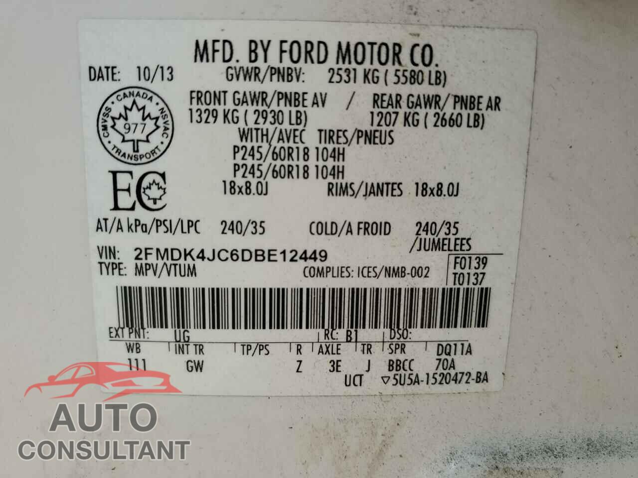 FORD EDGE 2013 - 2FMDK4JC6DBE12449