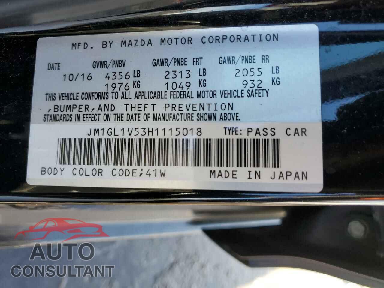 MAZDA 6 2017 - JM1GL1V53H1115018