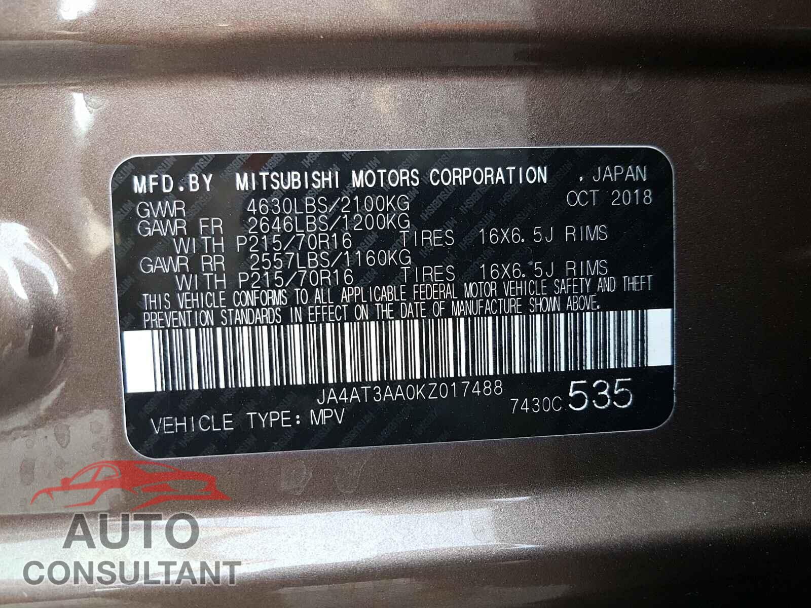 MITSUBISHI ECLIPSE 2019 - JA4AT3AA0KZ017488