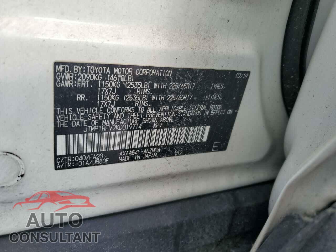 TOYOTA RAV4 2019 - JTMP1RFV2KD019714