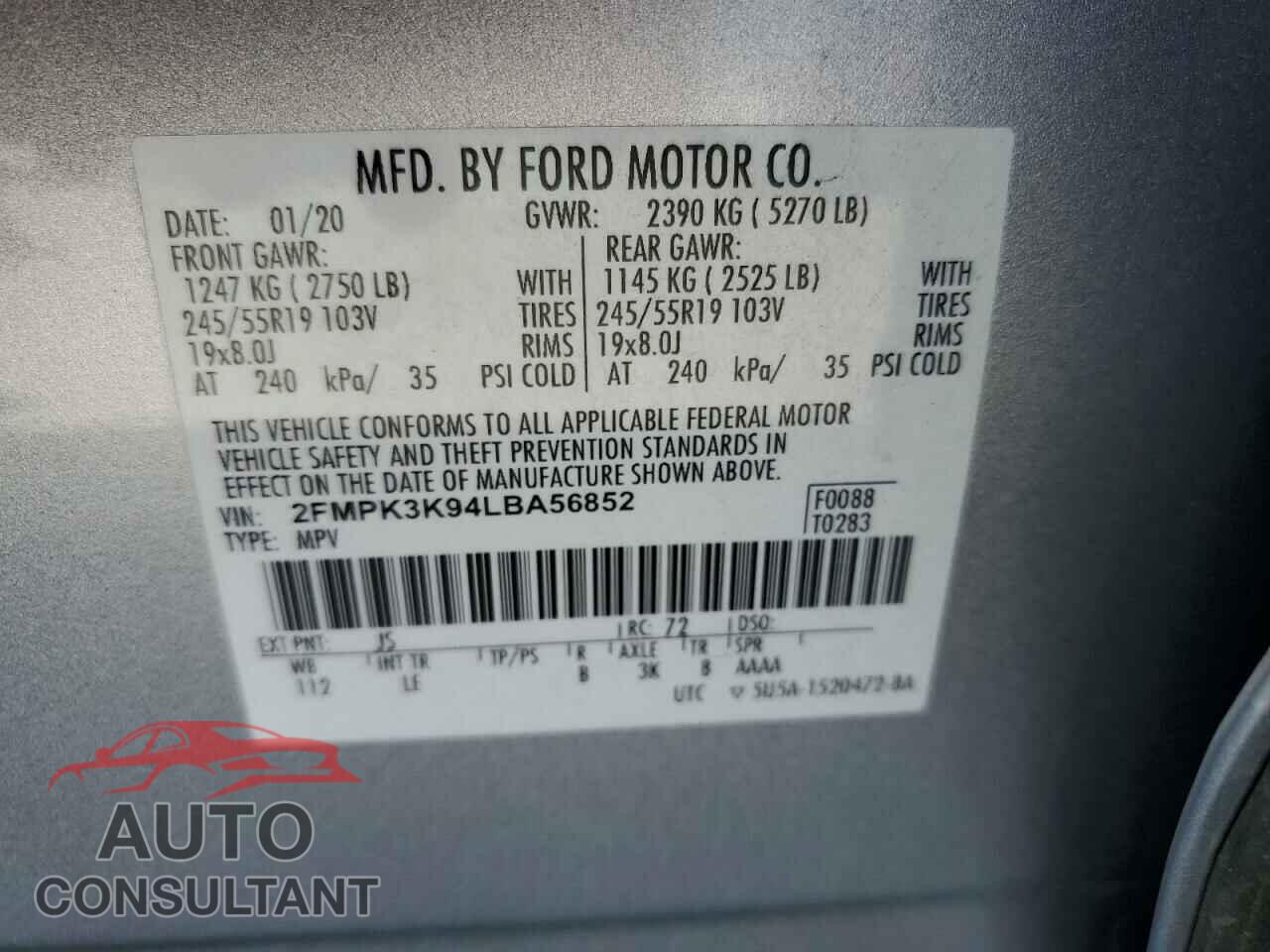 FORD EDGE 2020 - 2FMPK3K94LBA56852