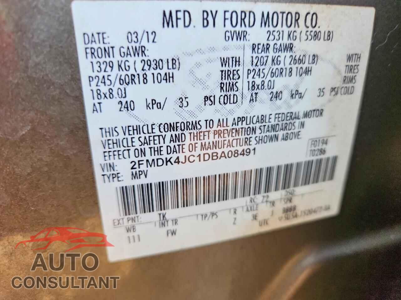 FORD EDGE 2013 - 2FMDK4JC1DBA08491