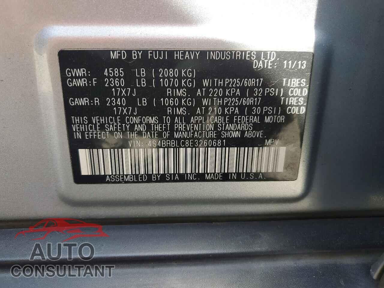 SUBARU OUTBACK 2014 - 4S4BRBLC8E3260681