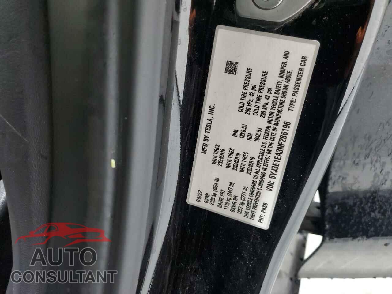 TESLA MODEL 3 2022 - 5YJ3E1EA3NF286196