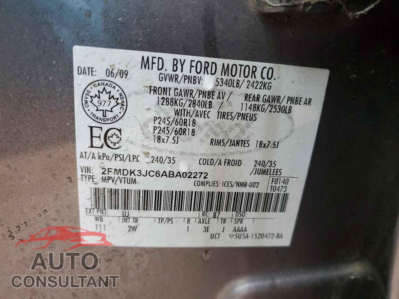 FORD EDGE 2010 - 2FMDK3JC6ABA02272