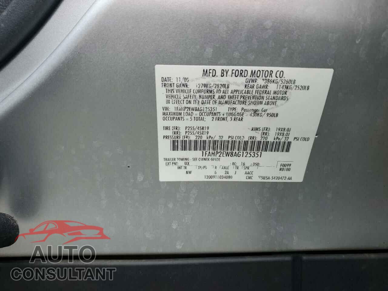 FORD TAURUS 2010 - 1FAHP2EW8AG125351
