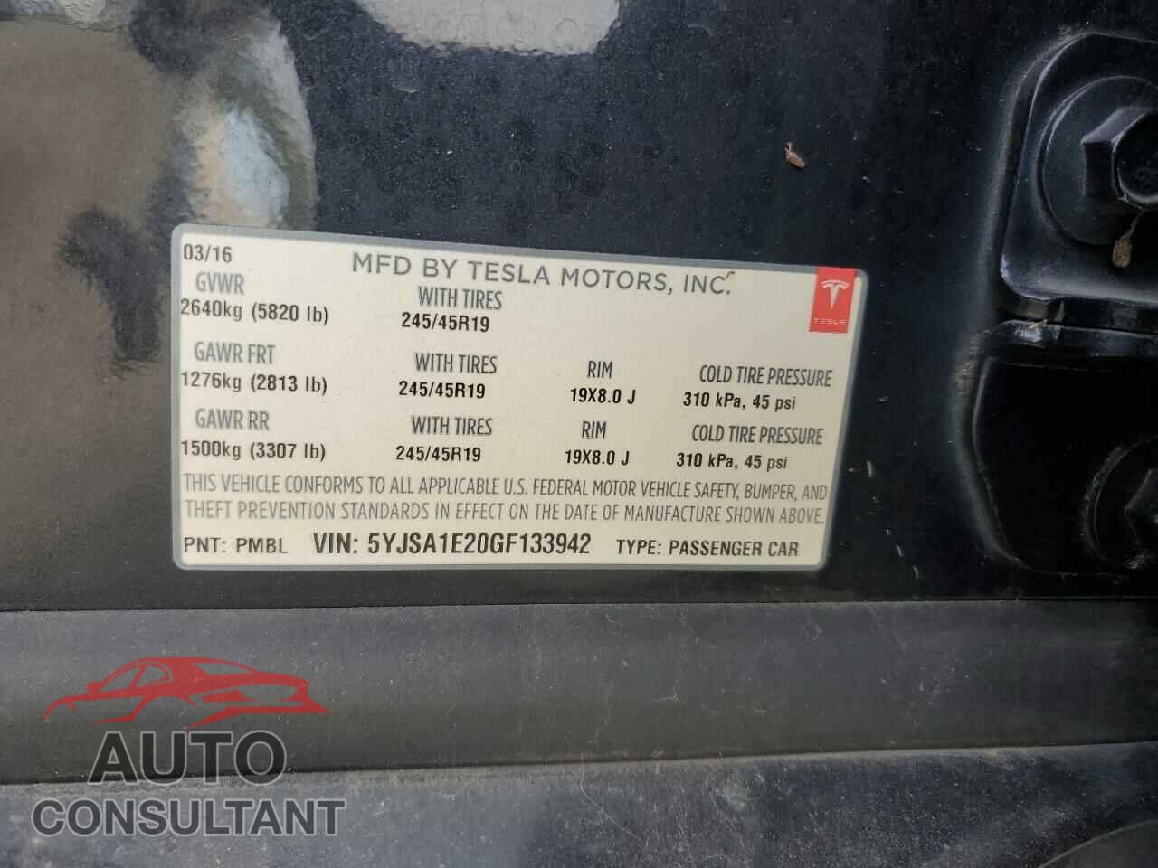 TESLA MODEL S 2016 - 5YJSA1E20GF133942