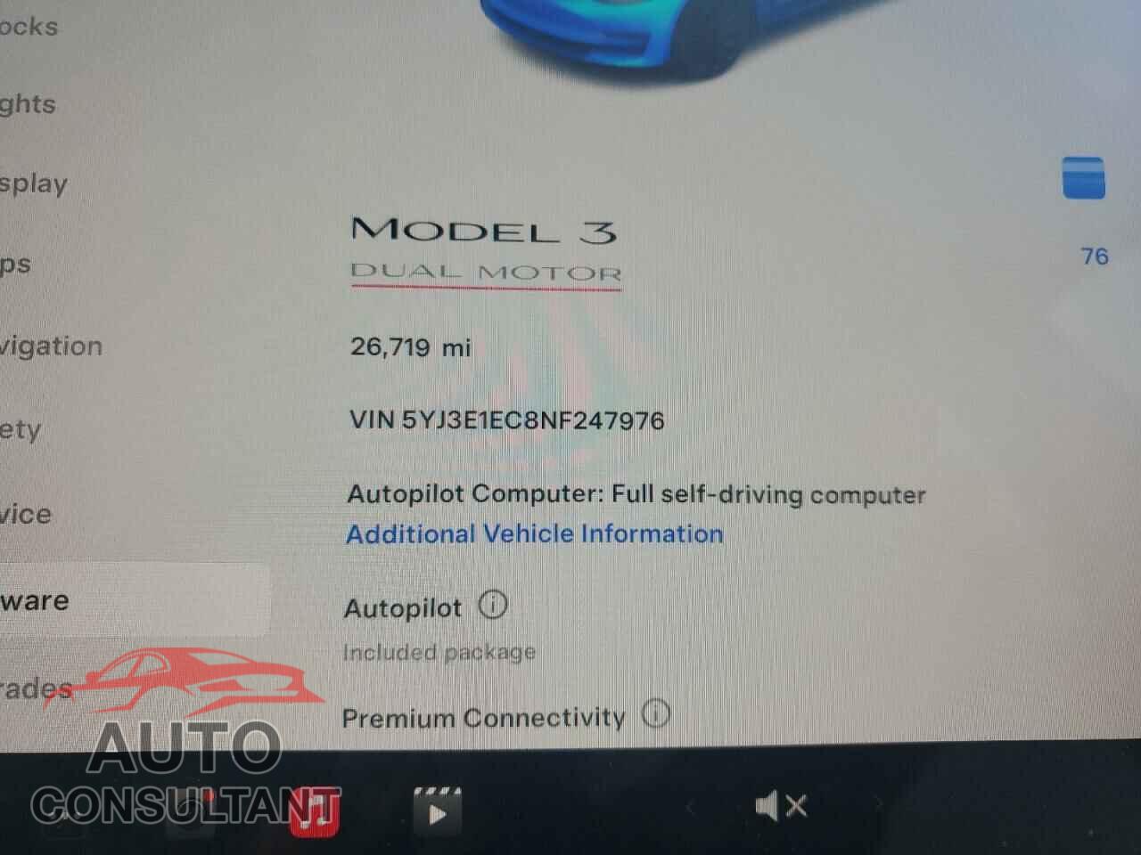 TESLA MODEL 3 2022 - 5YJ3E1EC8NF247976