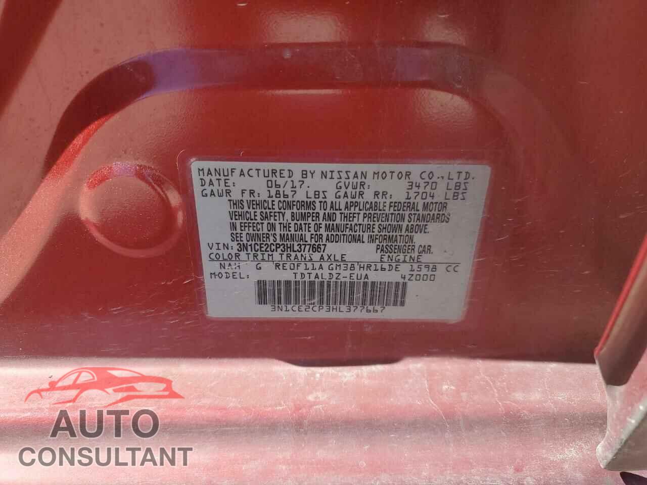 NISSAN VERSA 2017 - 3N1CE2CP3HL377667