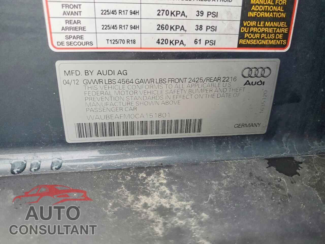 AUDI A3 2012 - WAUBEAFM0CA151801