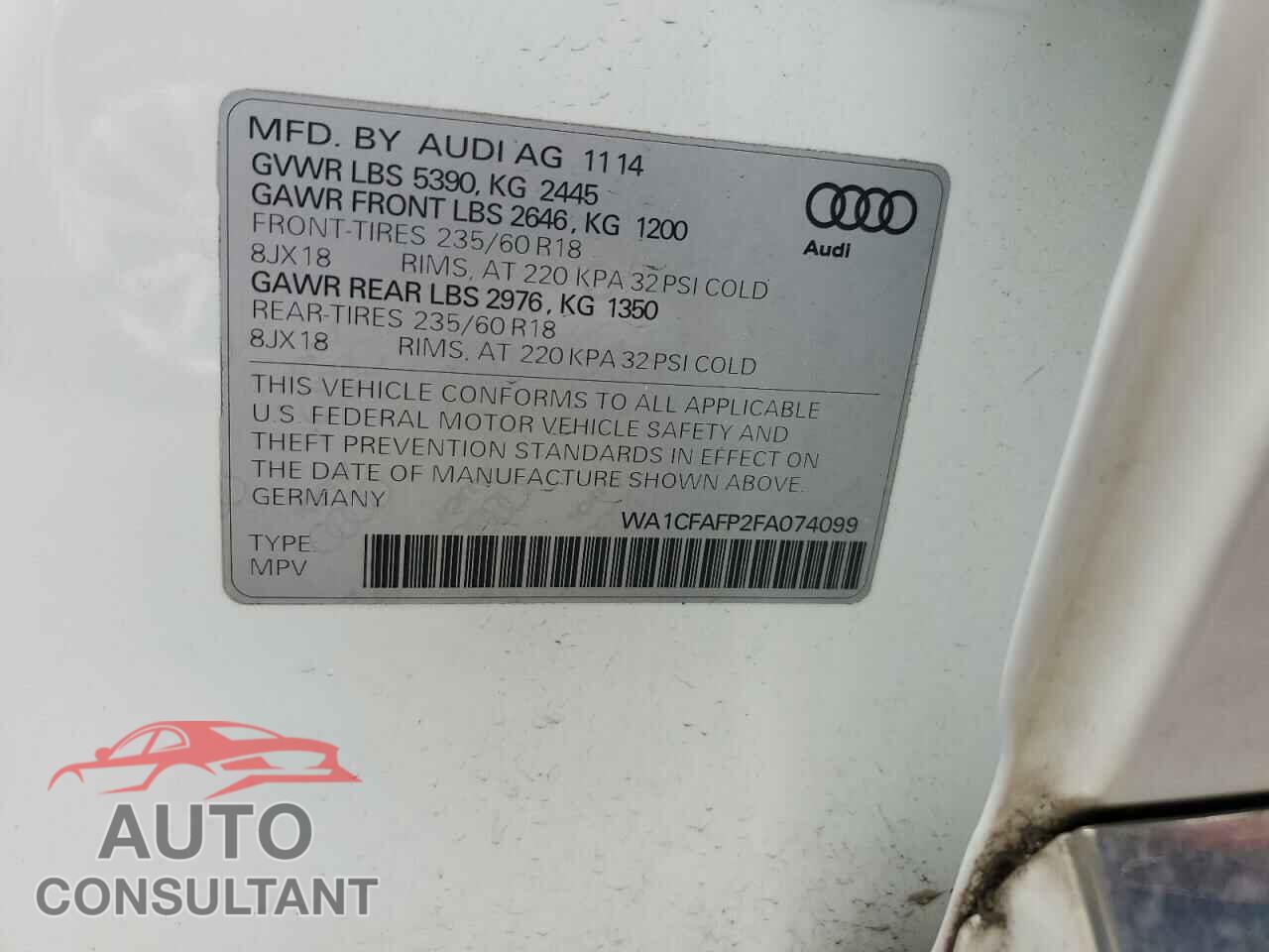 AUDI Q5 2015 - WA1CFAFP2FA074099