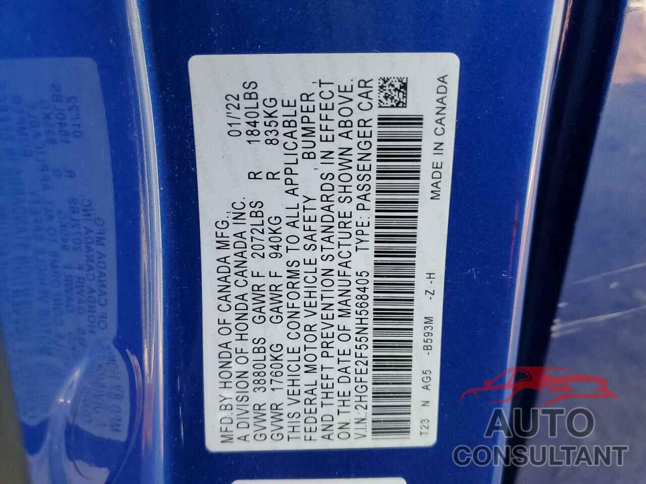 HONDA CIVIC 2022 - 2HGFE2F55NH568405