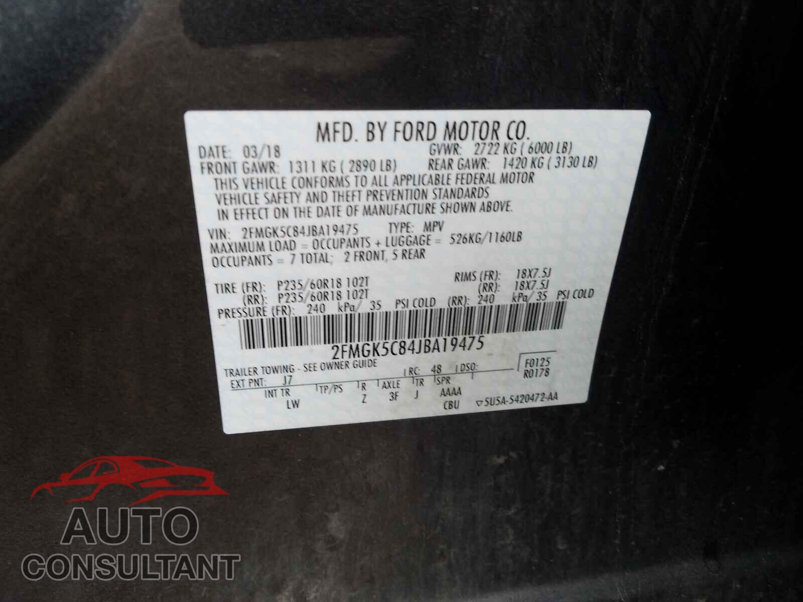 FORD FLEX 2018 - 2FMGK5C84JBA19475