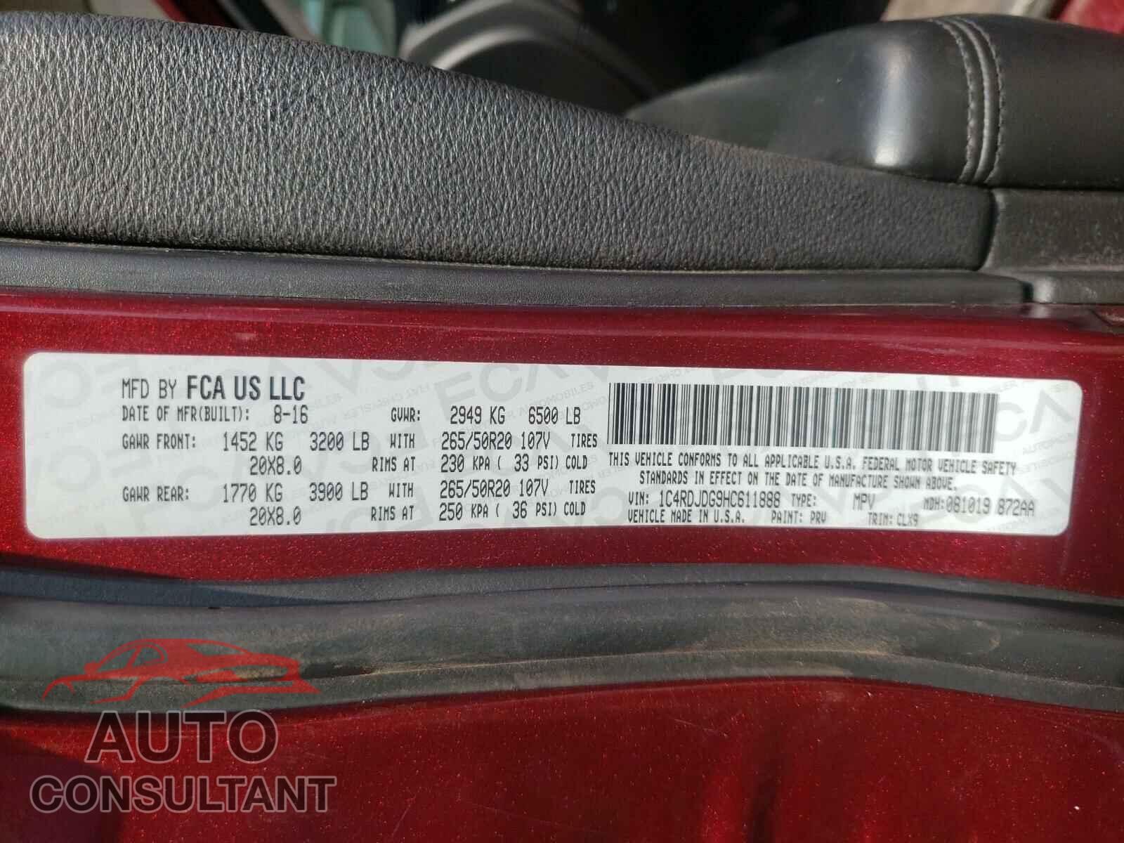 DODGE DURANGO 2017 - 1C4RDJDG9HC611888