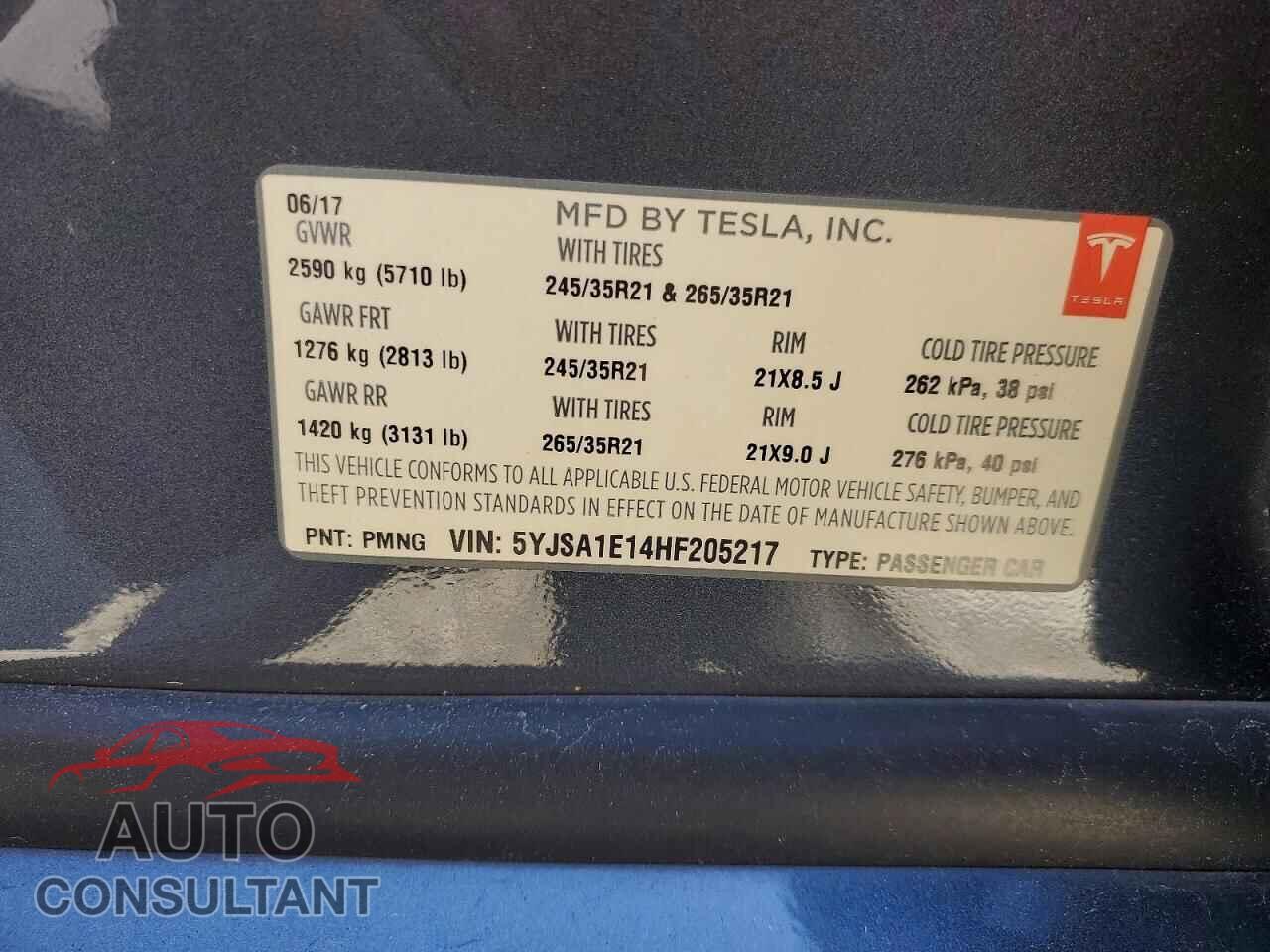TESLA MODEL S 2017 - 5YJSA1E14HF205217