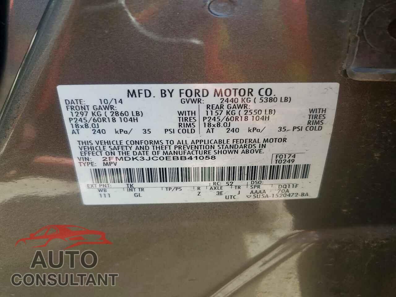 FORD EDGE 2014 - 2FMDK3JC0EBB41058