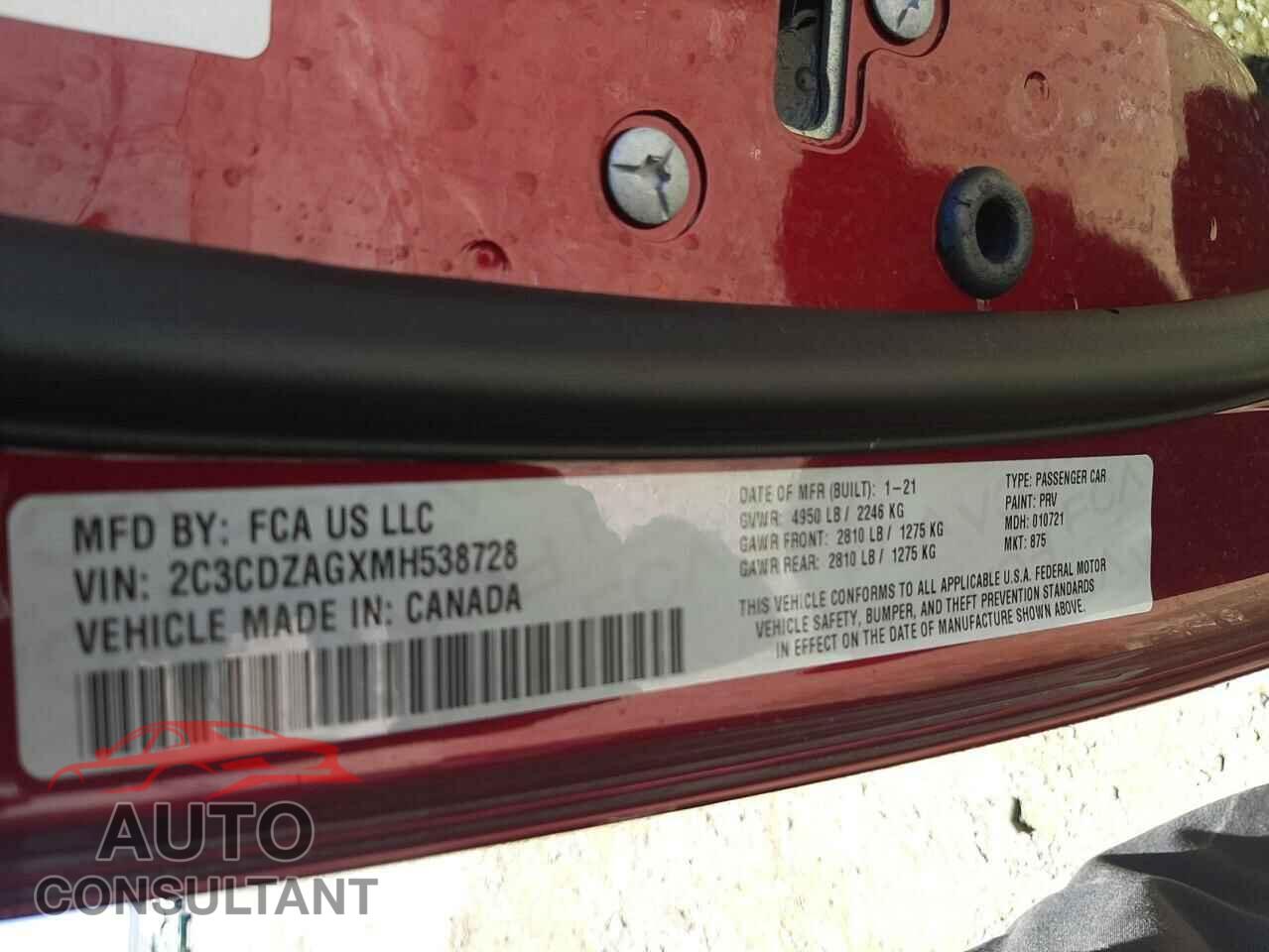DODGE CHALLENGER 2021 - 2C3CDZAGXMH538728