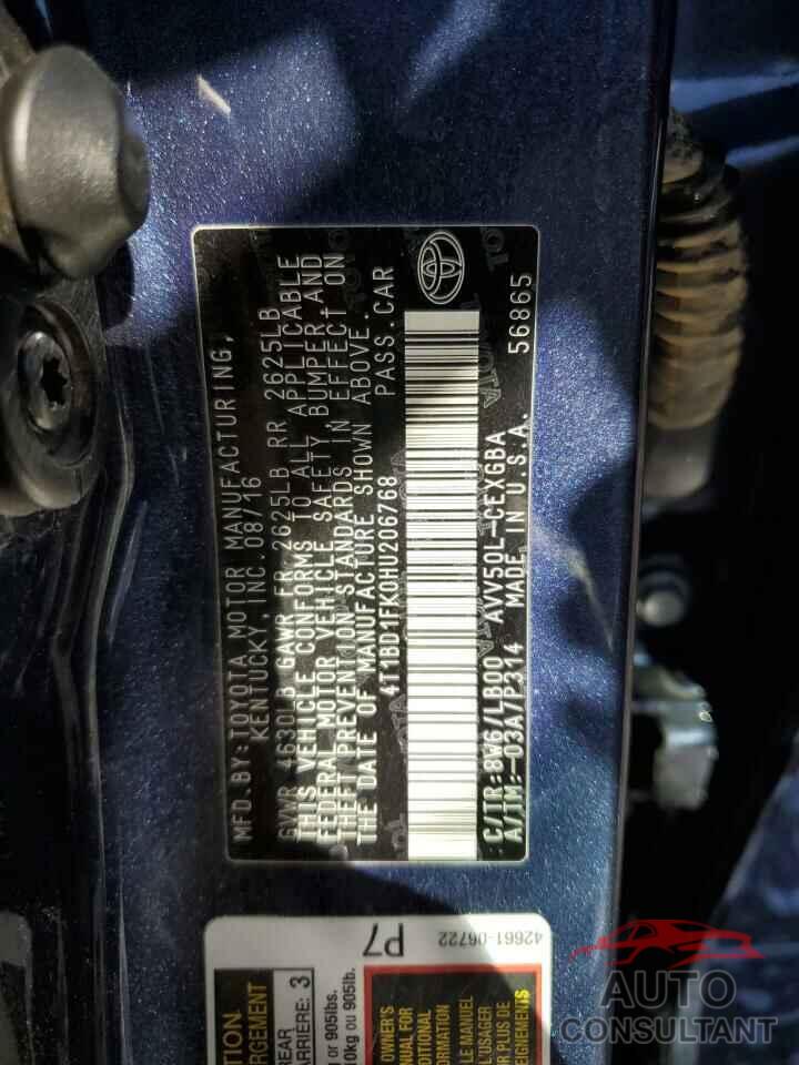 TOYOTA CAMRY 2017 - 4T1BD1FK0HU206768