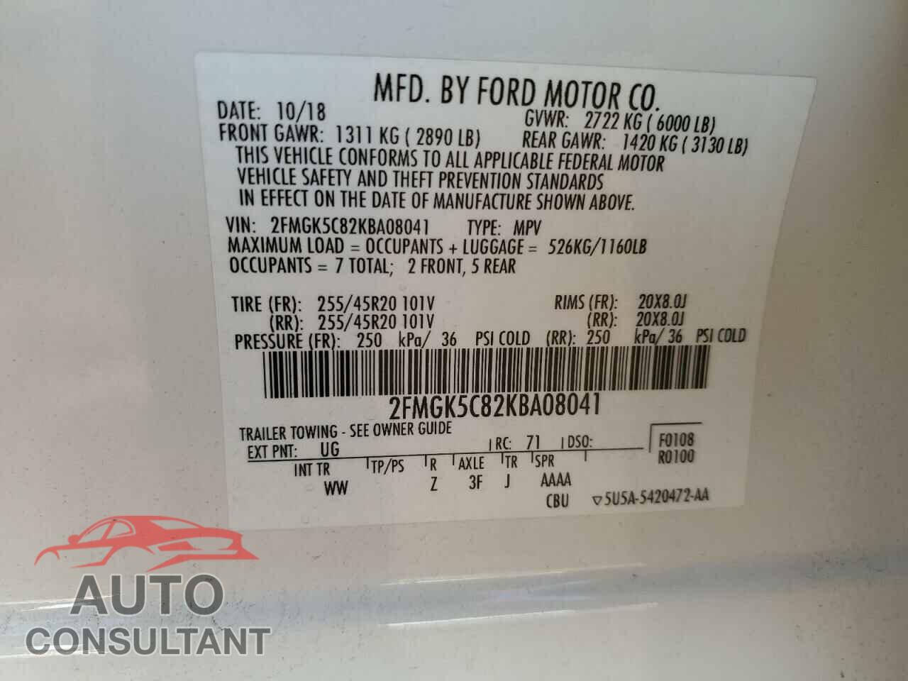 FORD FLEX 2019 - 2FMGK5C82KBA08041
