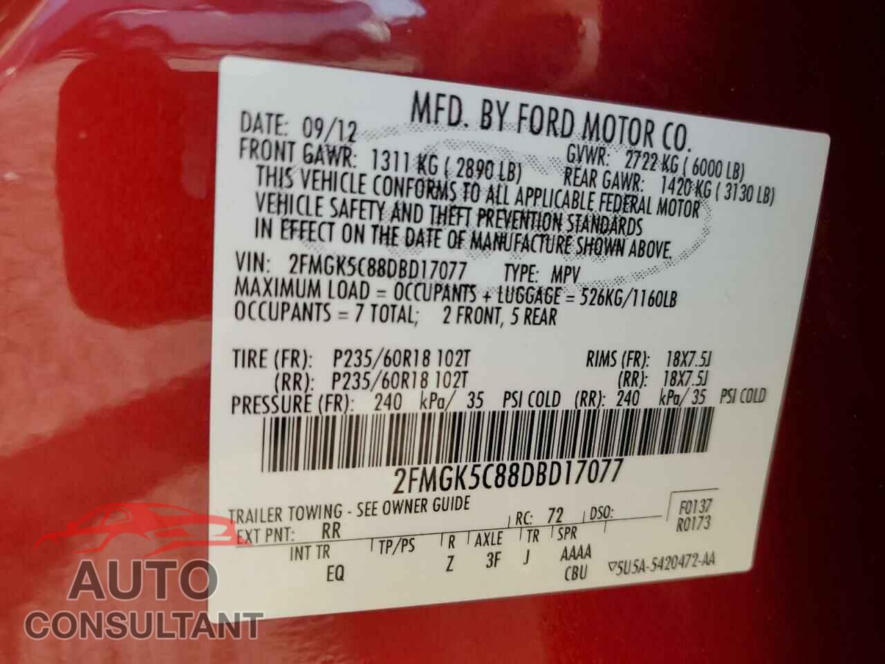 FORD FLEX 2013 - 2FMGK5C88DBD17077