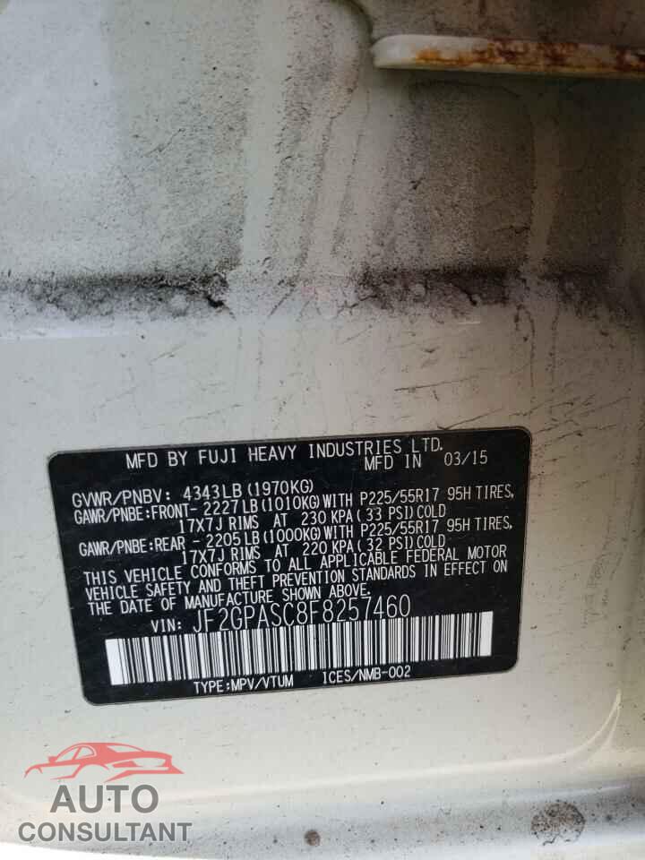 SUBARU XV 2015 - JF2GPASC8F8257460