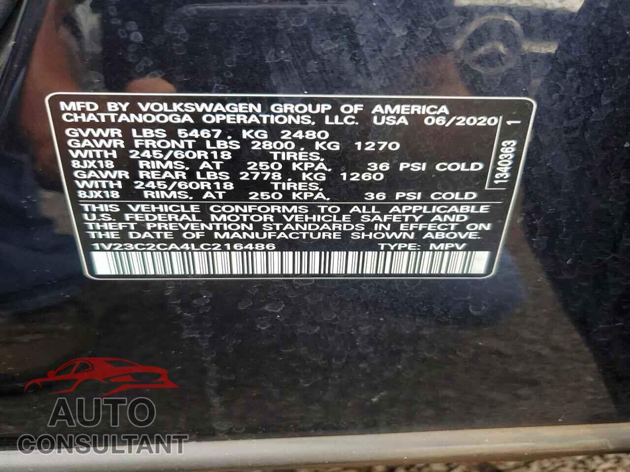 VOLKSWAGEN ATLAS 2020 - 1V23C2CA4LC216486