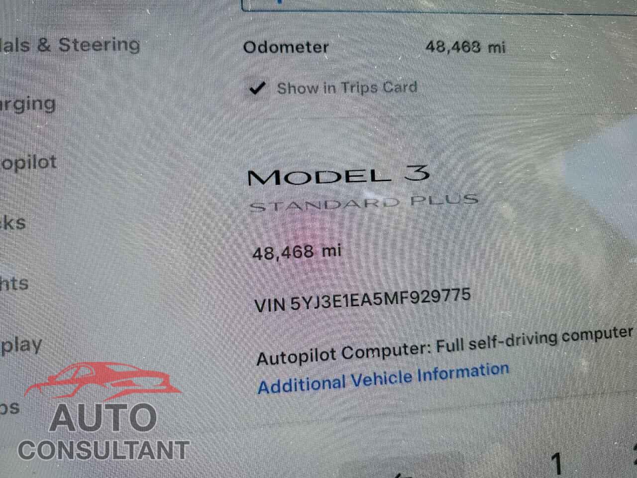 TESLA MODEL 3 2021 - 5YJ3E1EA5MF929775