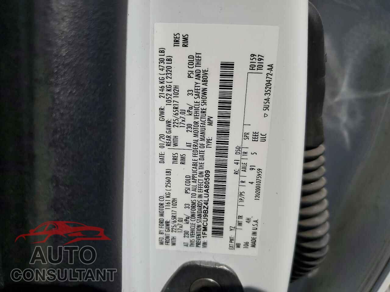 FORD ESCAPE 2020 - 1FMCU9BZ4LUA80509