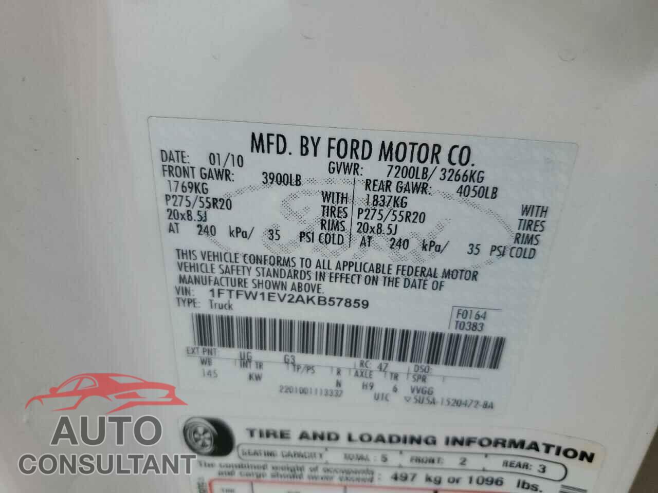 FORD F-150 2010 - 1FTFW1EV2AKB57859