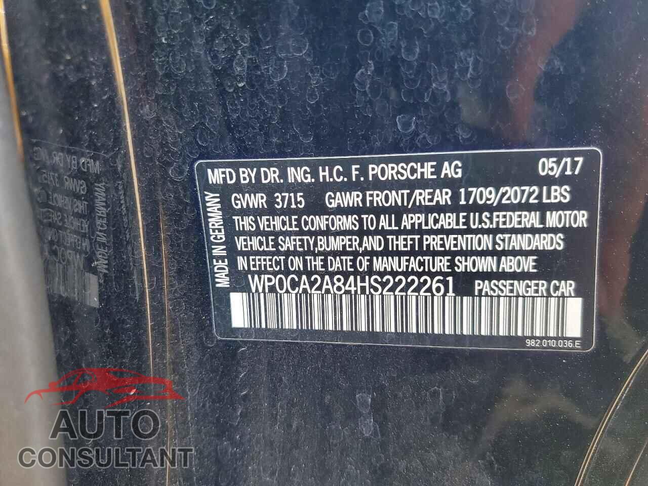 PORSCHE BOXSTER 2017 - WP0CA2A84HS222261