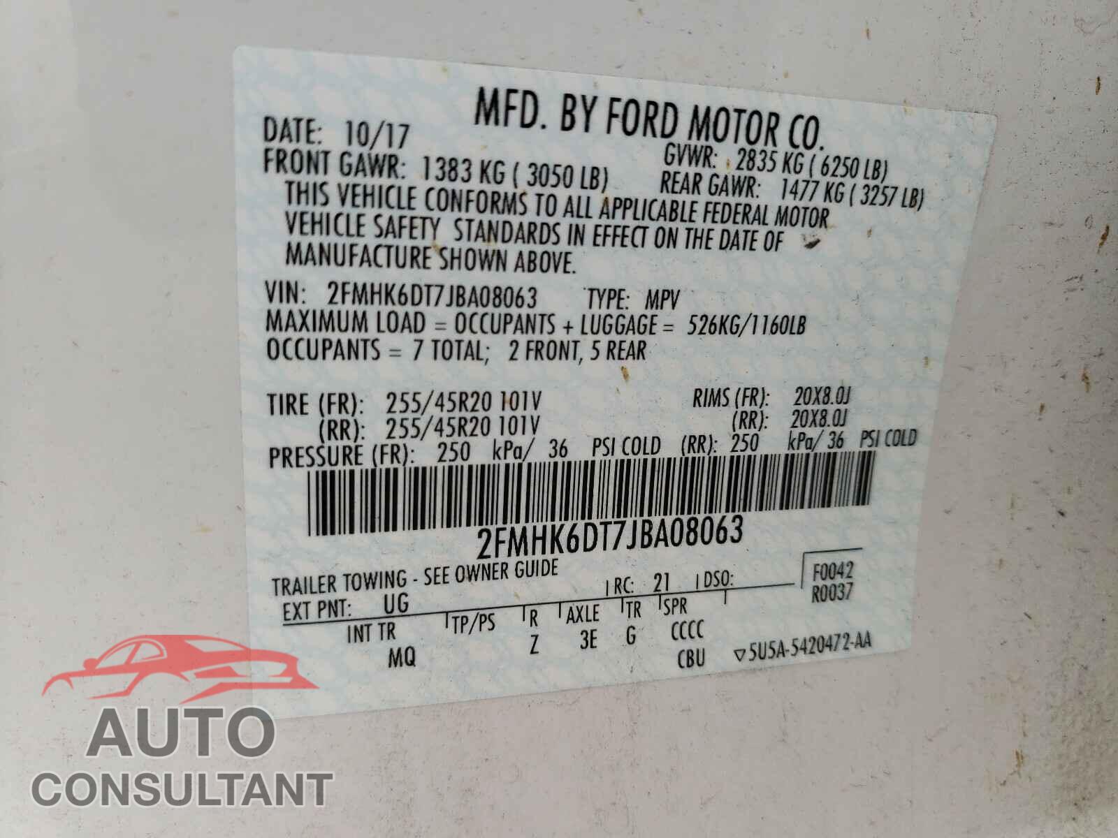FORD FLEX 2018 - 2FMHK6DT7JBA08063