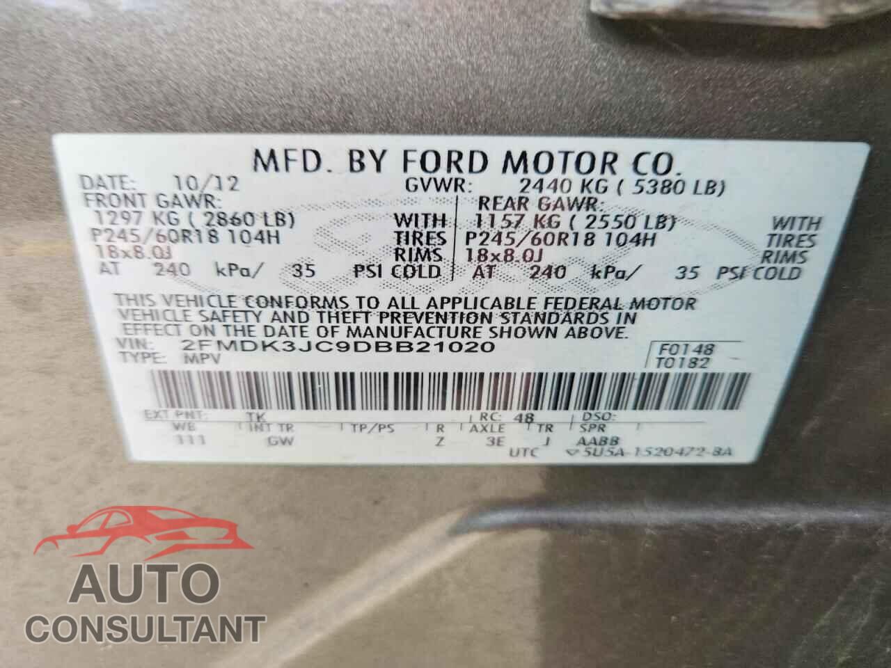 FORD EDGE 2013 - 2FMDK3JC9DBB21020