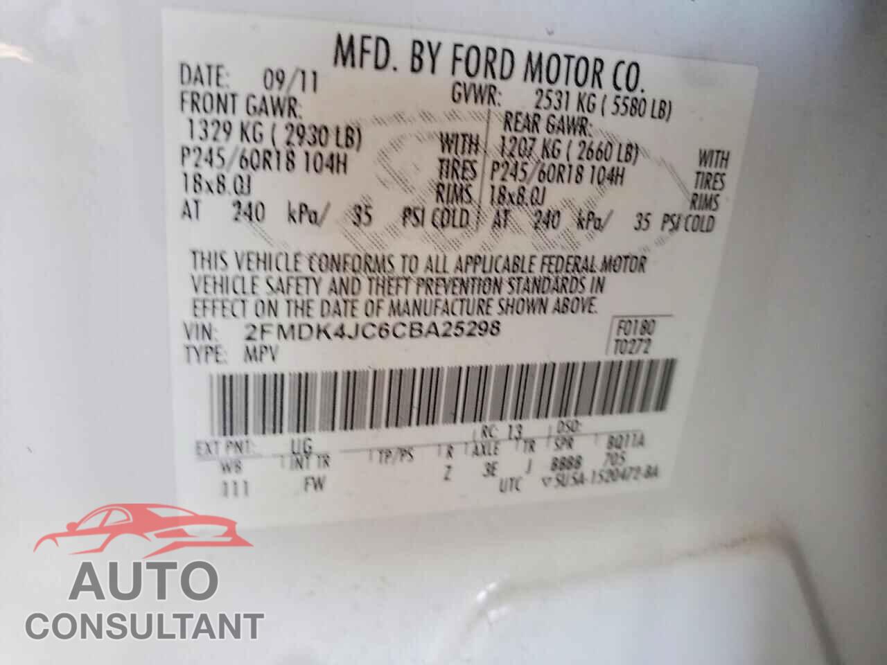 FORD EDGE 2012 - 2FMDK4JC6CBA25298