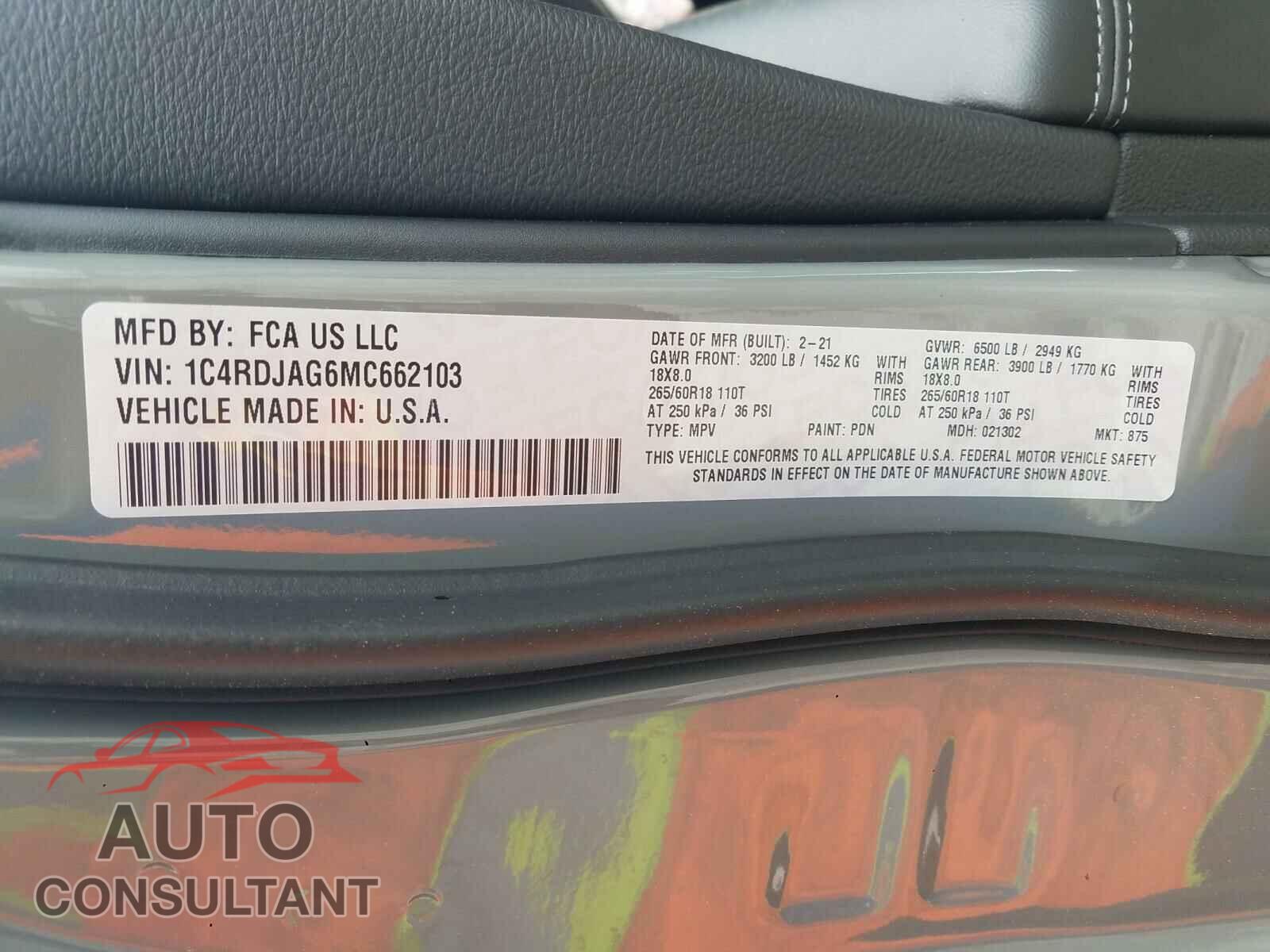 DODGE DURANGO 2021 - 1C4RDJAG6MC662103