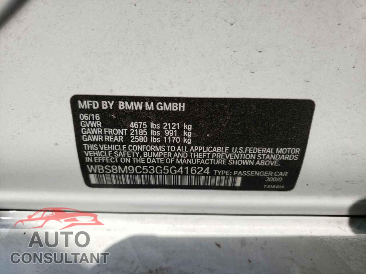 BMW M3 2016 - WBS8M9C53G5G41624