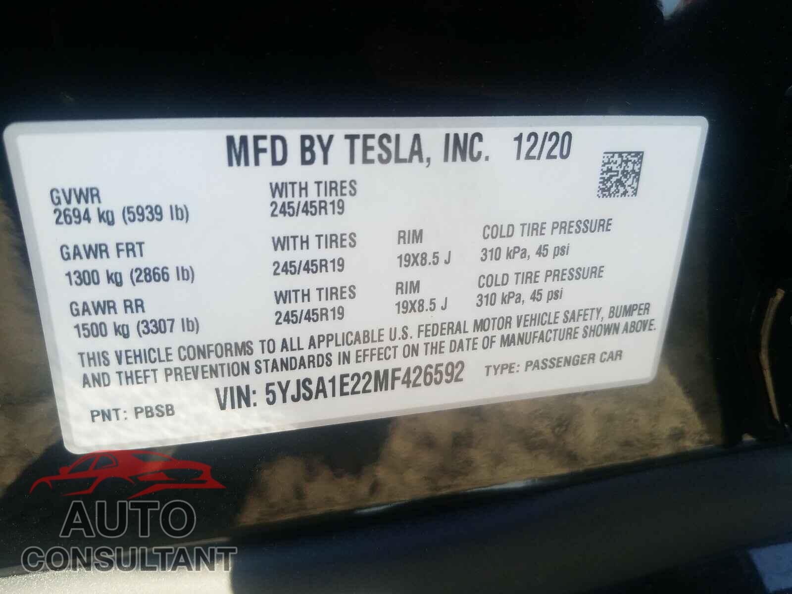 TESLA MODEL S 2021 - 5YJSA1E22MF426592