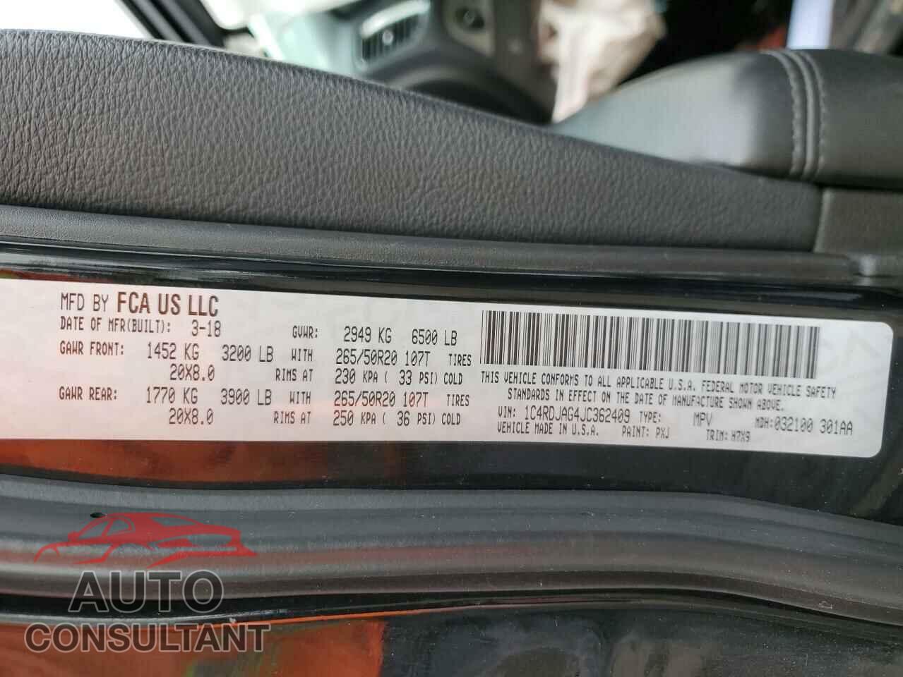 DODGE DURANGO 2018 - 1C4RDJAG4JC362409