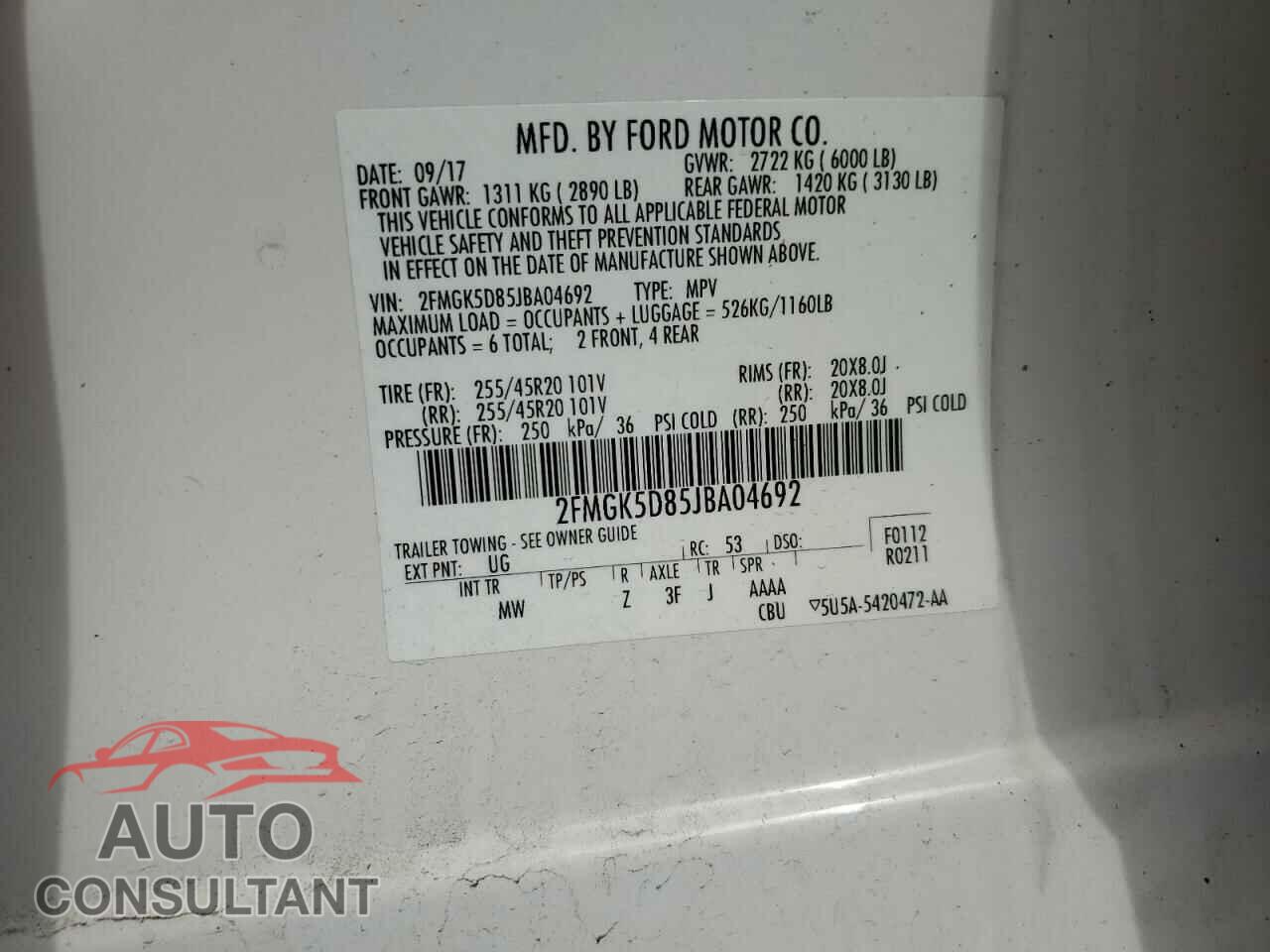 FORD FLEX 2018 - 2FMGK5D85JBA04692