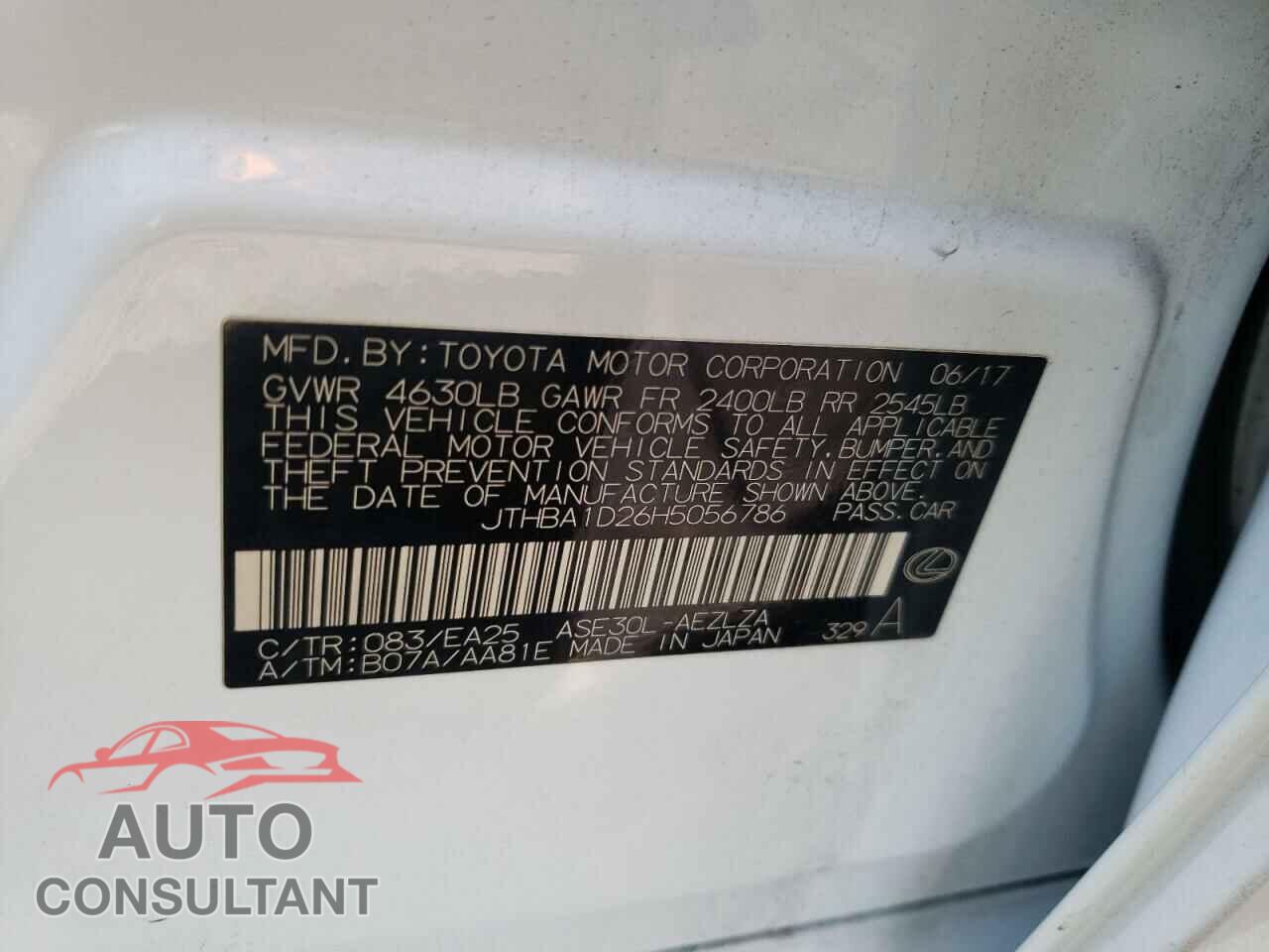 LEXUS IS 2017 - JTHBA1D26H5056786