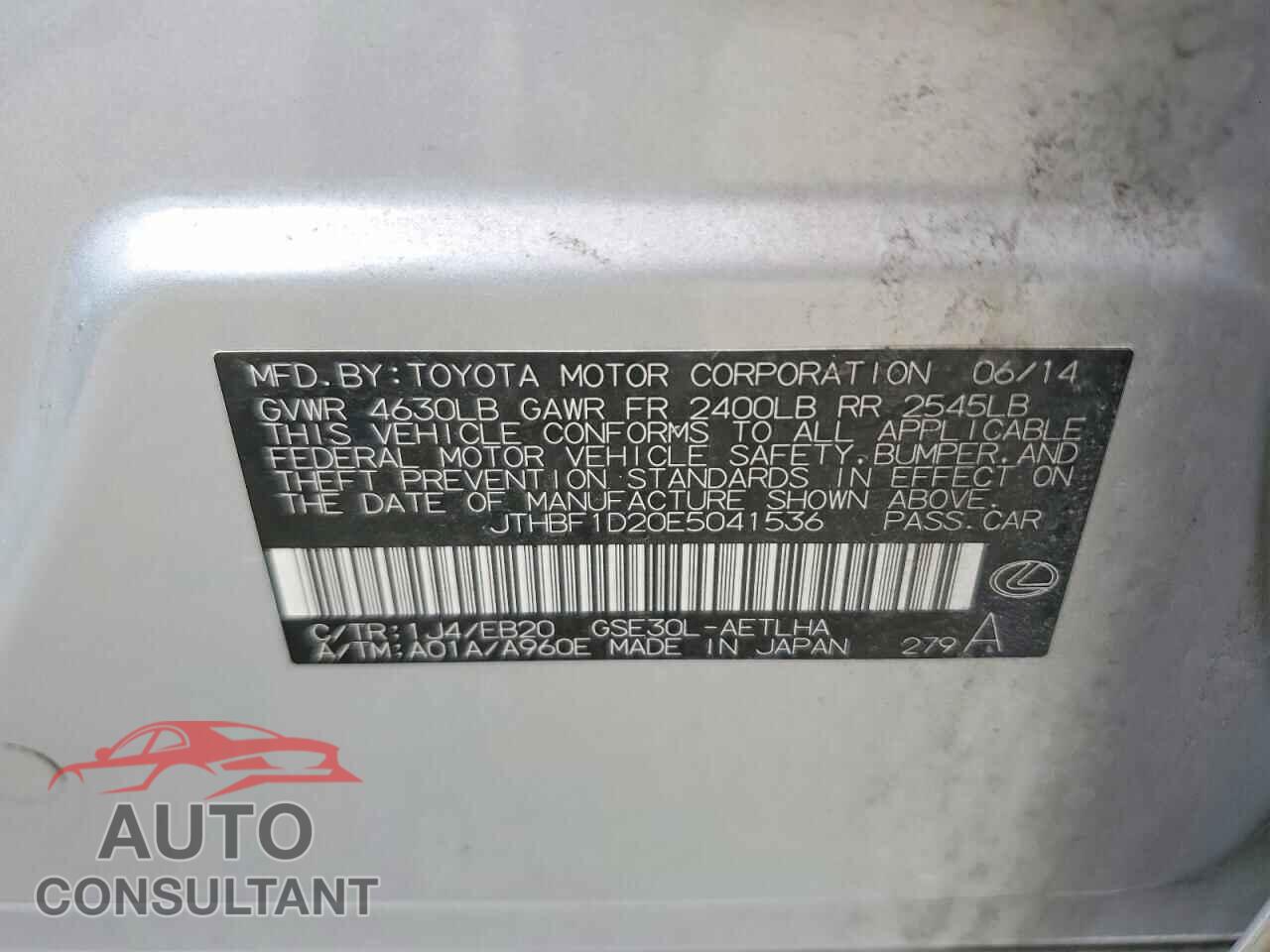 LEXUS IS 2014 - JTHBF1D20E5041536