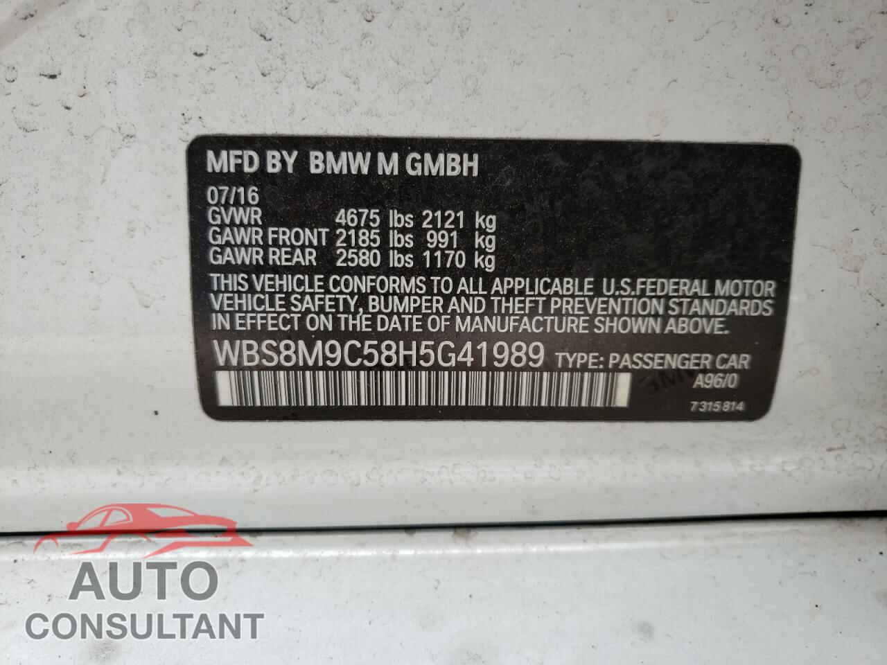 BMW M3 2017 - WBS8M9C58H5G41989