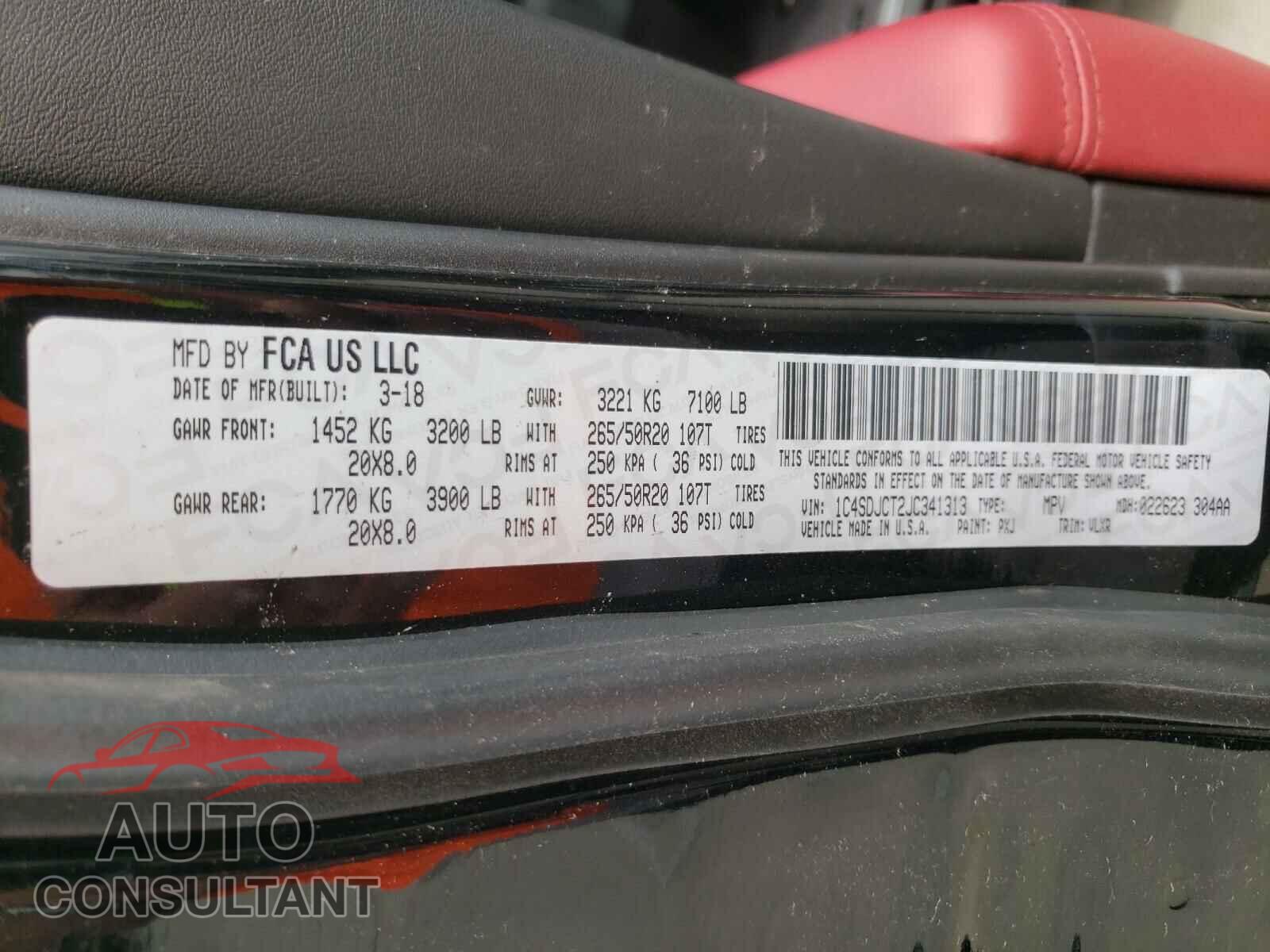 DODGE DURANGO 2018 - 1C4SDJCT2JC341313